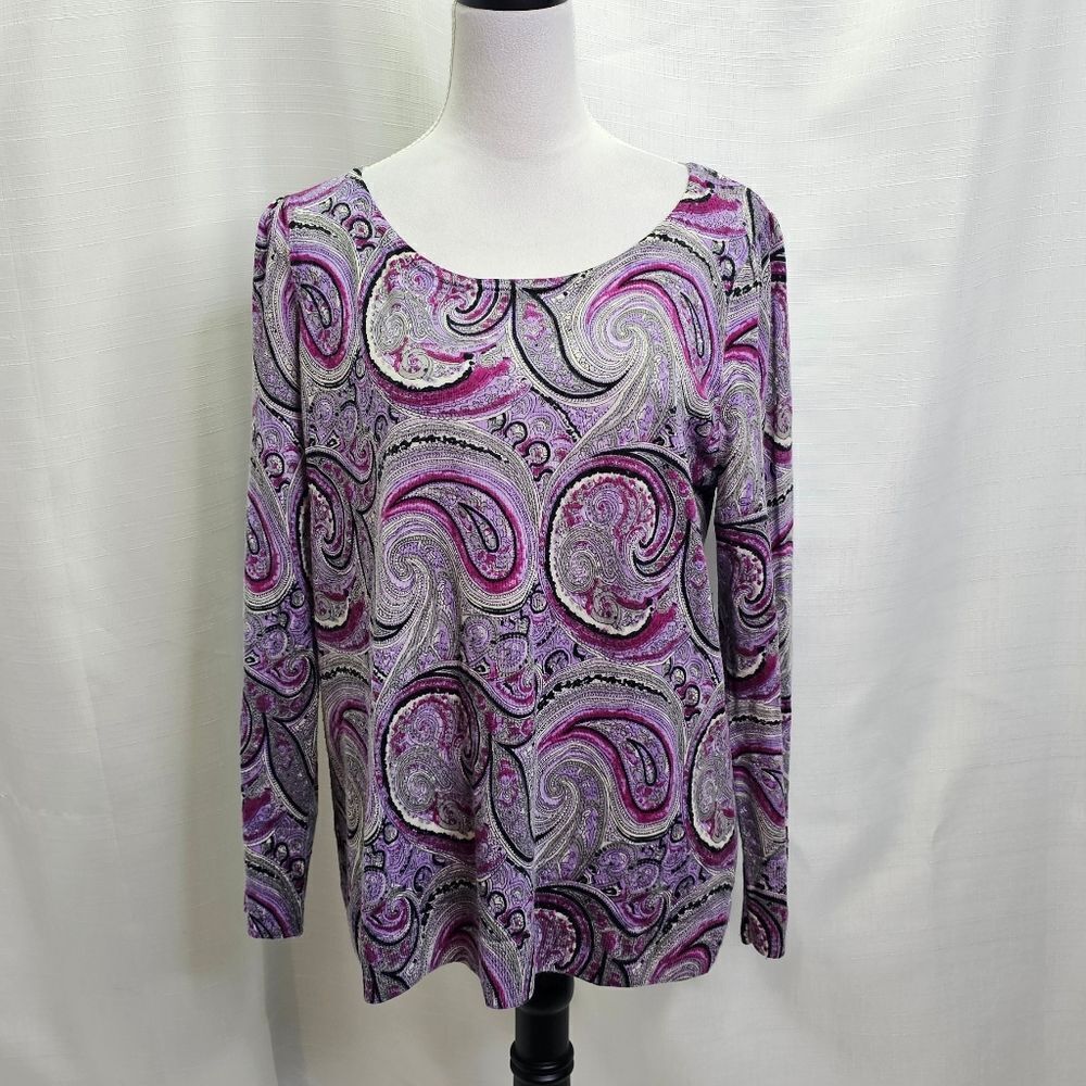 Talbots Purple Paisley Merino Wool Sweater Size X (12W)